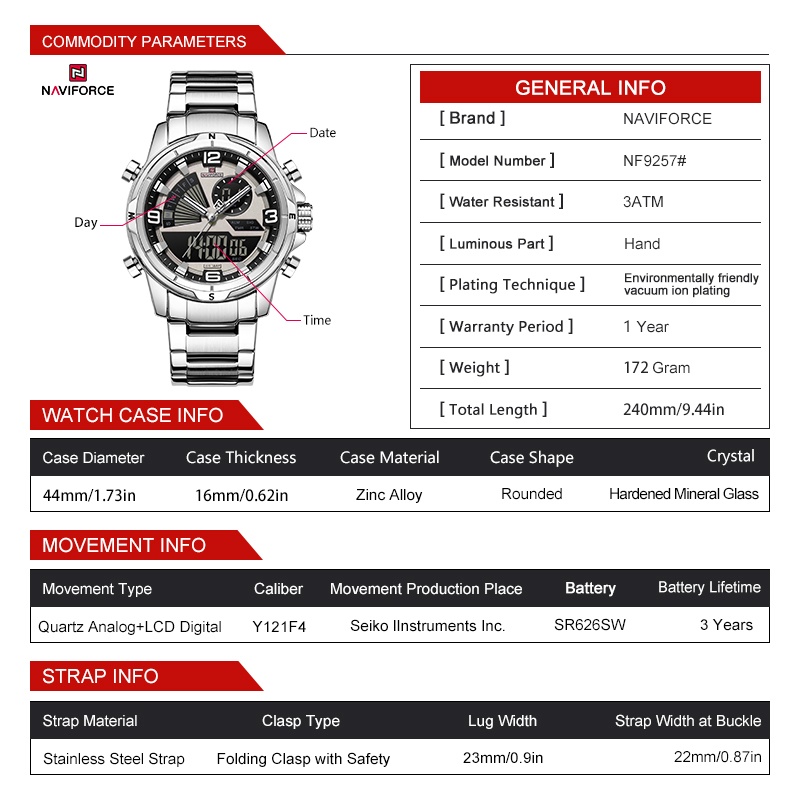 Мужские часы NAVIFORCE с двойн – обзор и цена Watch Display Box